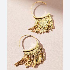 NEW~ Anthropologie Gold Slinky Fringe Hoop Earrings